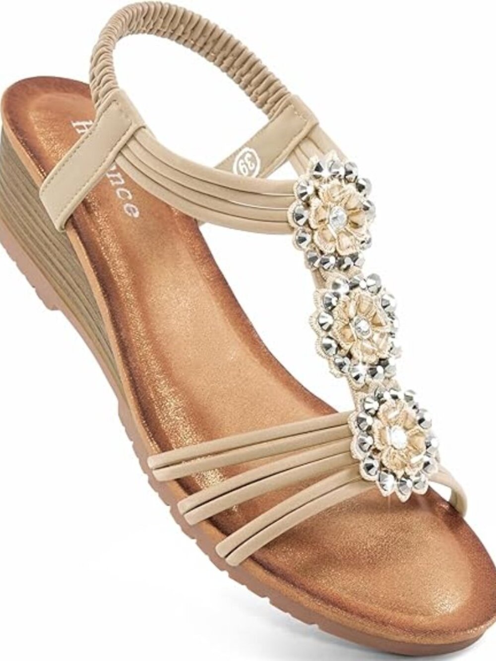 Wedge Sandals for Women Dressy: Comfortable Elastic Ankle Strap Low Heel Open To